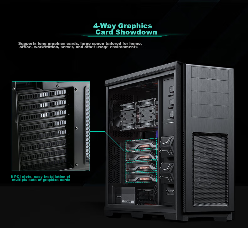 PHANTEKS 614PC Full Tower Desktop Server E-ATX Computer Case (Supporting SSI-EEB Motherboard/5090 Graphics Card/8x PCI Slots/NAS Multi-Hard Drive Bays) 9