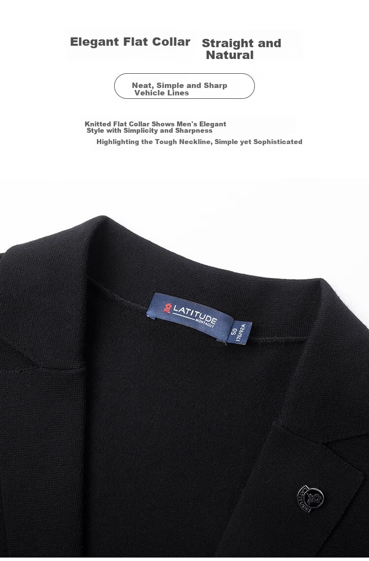 MONTAGUT Spring And Autumn Men's Knitted Suit Jacket, Business Casual Comfortable Slim Fit Blazer, Black, Size 50 6