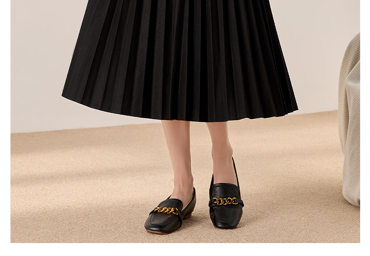 Chushen Spring And Autumn High-Waisted A-Line Midi Skirt for Women, Fashionable Versatile Pleated Skirt S13KB2098 Black 17
