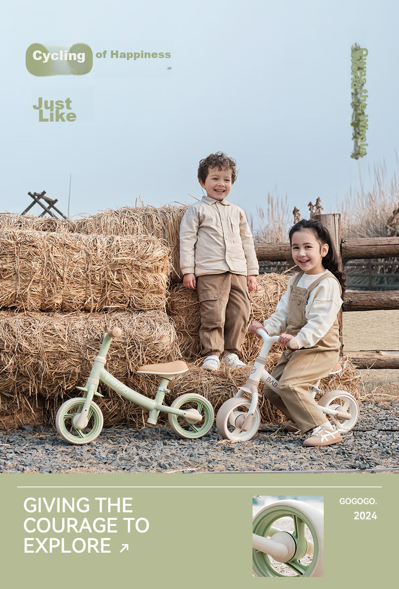 BG-BABYGO Children's Balance Bike for Ages 1-3 Kids' Bicycle Two-Wheel Scooter Pedal-Free Glider Toy, New Leaf Gree 4
