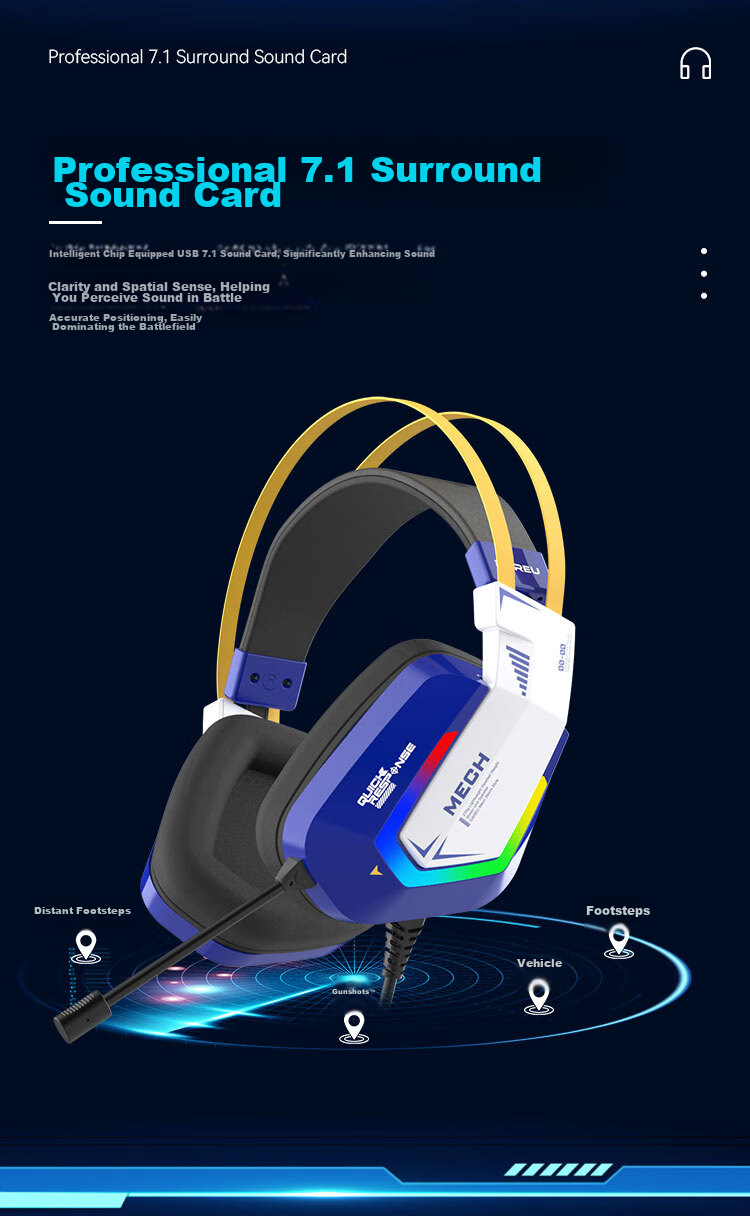 DAREU EH732 Gaming Headset with Wired Control, Single USB 7.1 Channel, Mingmo Yuanxu Zhuyu Listening Position - Mecha Editio 3