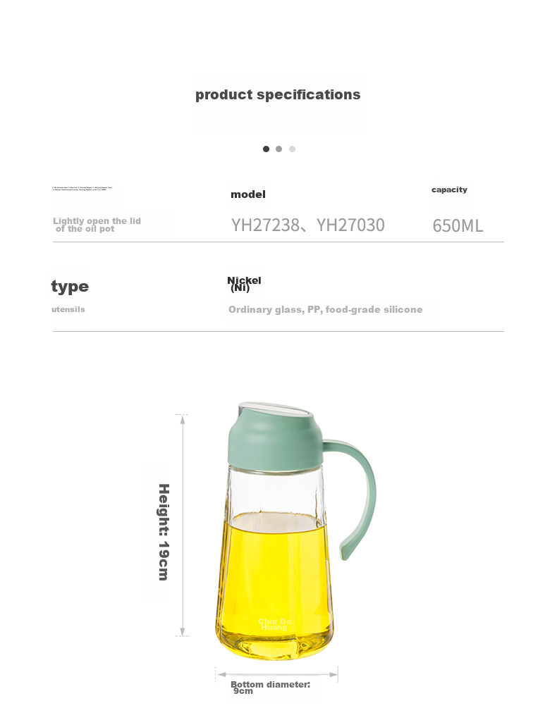 Chuida Huang Kitchen Household Glass Oil Dispenser Transparent High Borosilicate Glass Oil Bottle 600ML 10