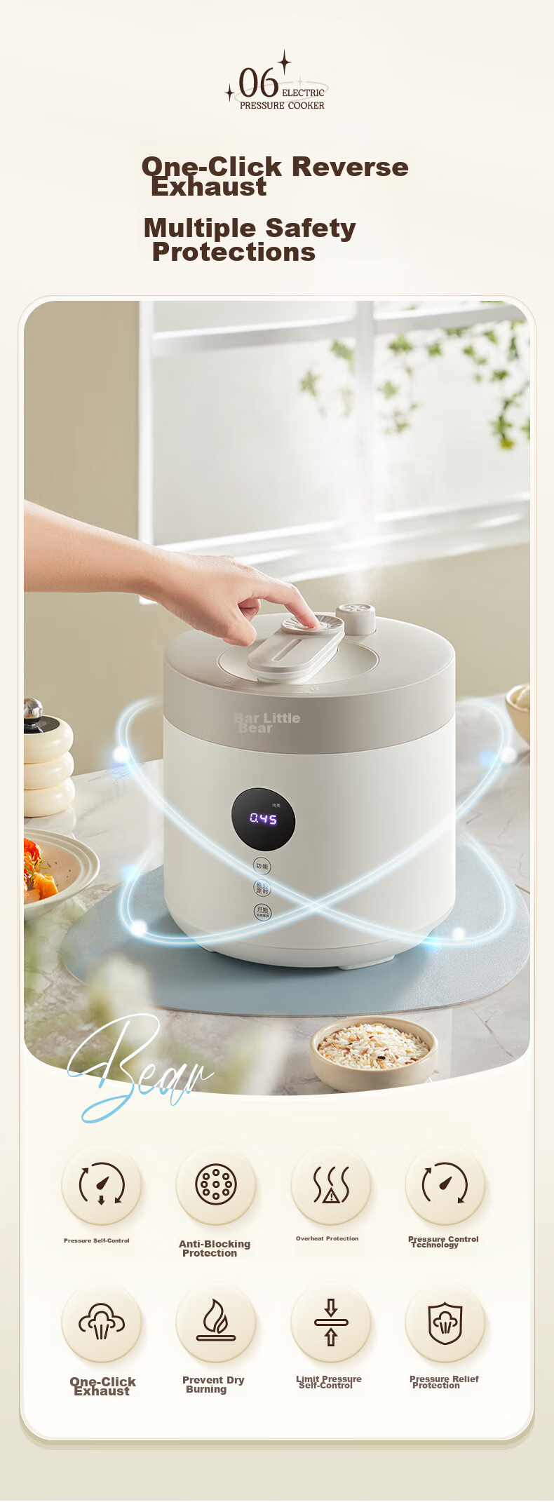 Bear Electric Pressure Cooker for 4-5 People, Large Capacity Dual Inner Pot Multi-Function High Pressure Cooker, Home Smart Soup Stewing Rice Cooker 4L YLB-C40W5 15
