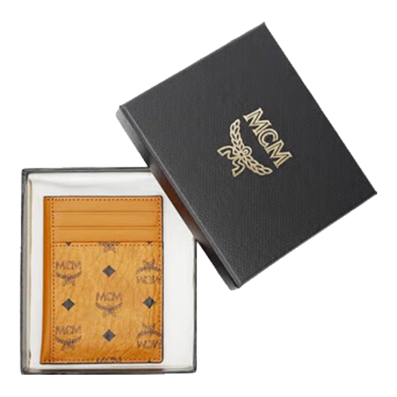 MCM [Brand Original Box] Mini Card Holder Wallet Couple Style, Cognac Color, Gift