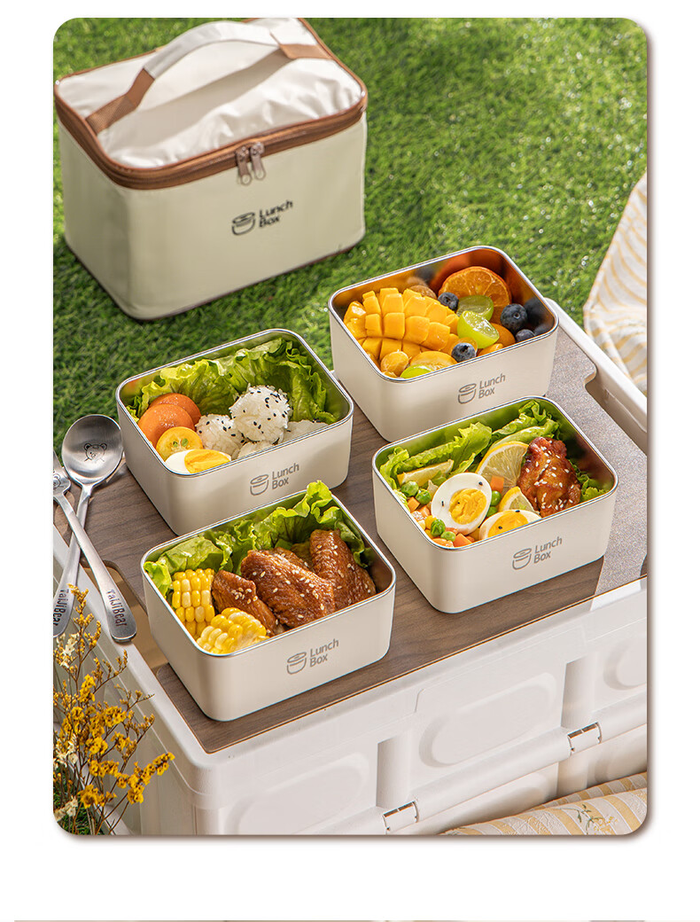Guangyi 304 Stainless Steel Insulated Lunch Box for Office Workers And Students, Large Capacity Bento Box with 4 Compartments + Insulated Bag GY7289 11