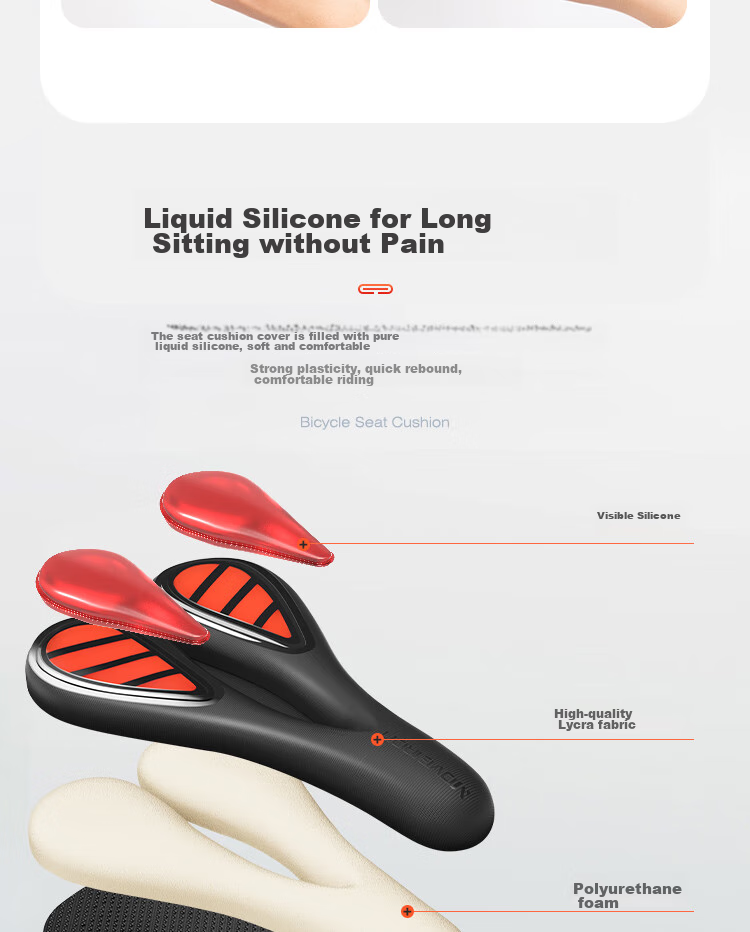 Move Iron Bicycle Seat Cover, Mountain And Road Bike Liquid Shock Absorption Silicone, Soft And Elastic, Hollow Breathable Comfortable Cushio 6