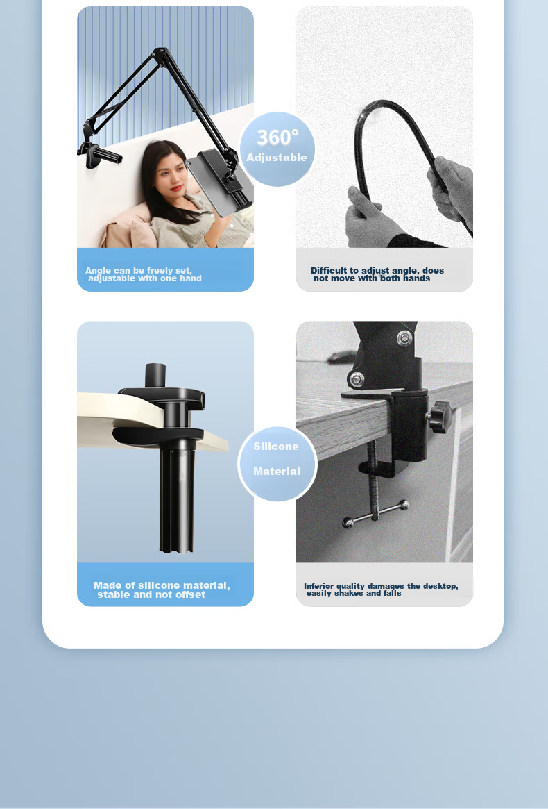 BIAZE [Ultra-Stable] Tablet Stand, Phone Holder for Online Classes And Live Streaming, Bedside Armrest Desktop Overhead Shooting Support Foldable Stand Suitable for Phones/iPads/Tablets 15