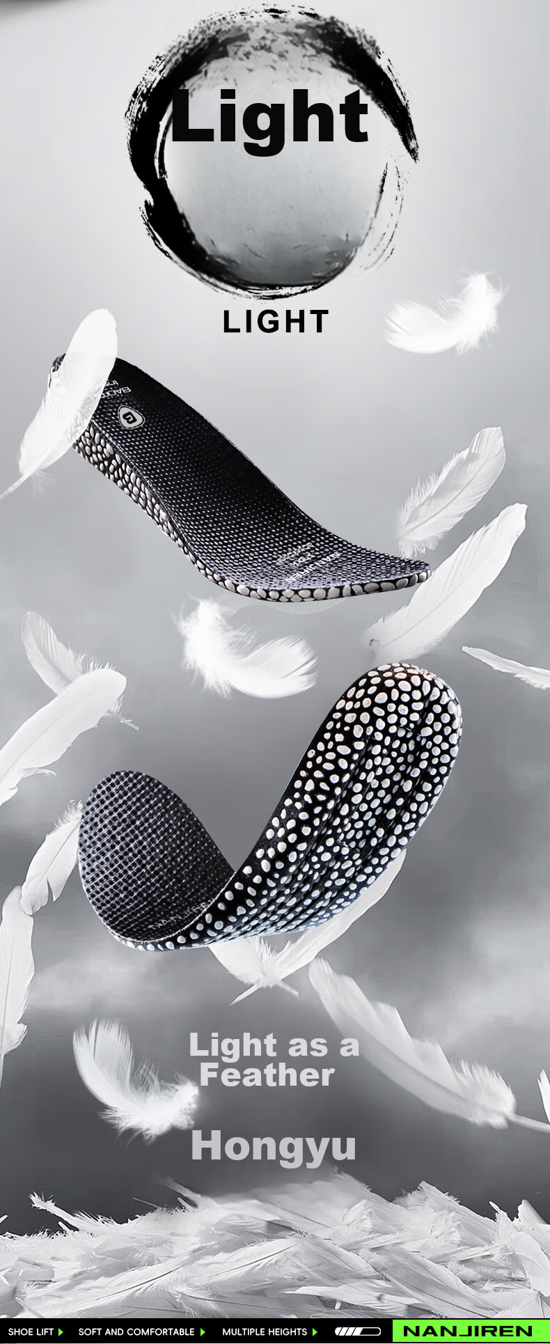 Nanjiren Height-Increasing Insoles for Men And Women, Full Insoles for Leather Shoes, Sports Invisible Shock-Absorbing Insoles, 1.5cm35-36 12