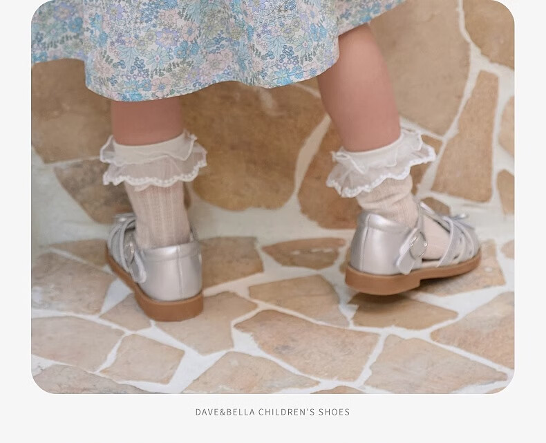 David Bella Girls' Sandals Children's Princess Leather Shoes Silver Summer Big Kids Hollow Out Performance Shoes 3