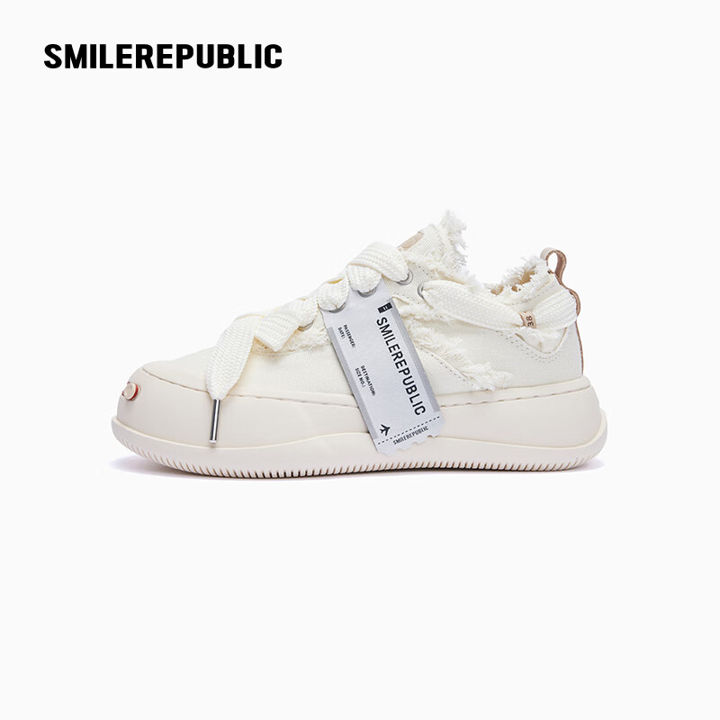 Smilerepublic [Bailu Celebrity Style] Classic White Low-Top Open-Toe Height-Increasing Thick-Soled Canvas Shoes, White, Size 38