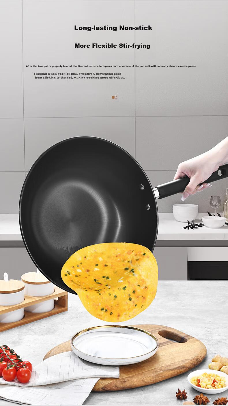 KOBACH Iron Wok without Coating, Low-Smoke Cooking Pan for Home Use, 32cm Jianjiu Series, Compatible with Induction And Gas Stoves 7