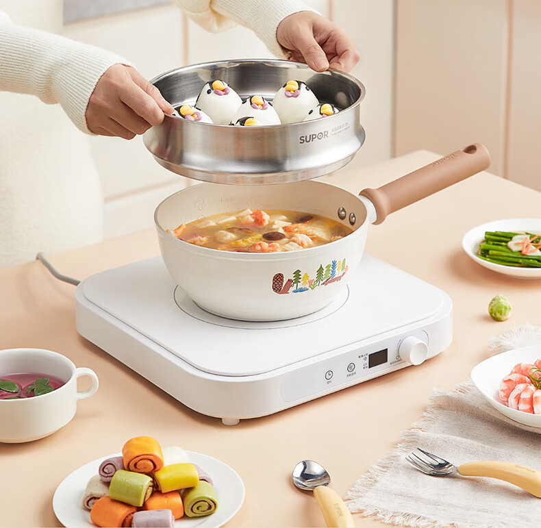 SUPOR Non-Stick Milk Pot, Flat Bottom Baby Food Pot, Noodle Soup Pot, Hot Milk And Instant Noodle Ceramic Pot, Compatible with Induction And Gas Stoves, 18cm 2