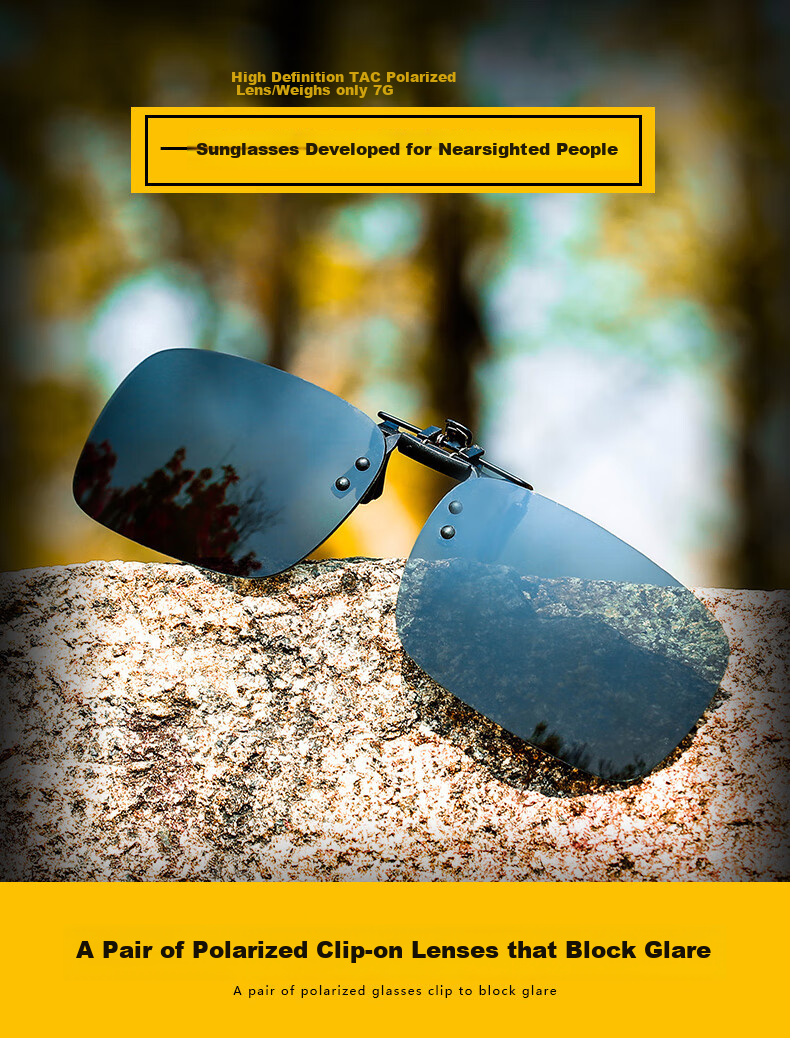 Molong Polarized Clip-On Sunglasses for Nearsightedness, Ultra-Light Driving Glasses for Men And Women, Strong Light Protection M0845 Black And Gray Clip-On Lenses 1