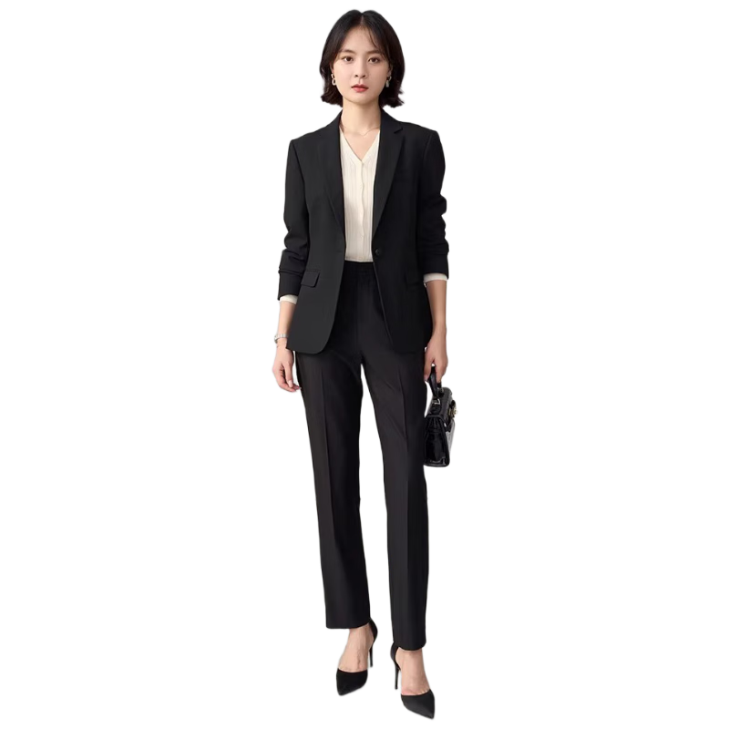 Bodexiaojie Black Formal Suit Set for Women, Professional Outfit for Petite Figures, Interview Attire, Elegant High-Level Suit Jacket for Civil Service Exams