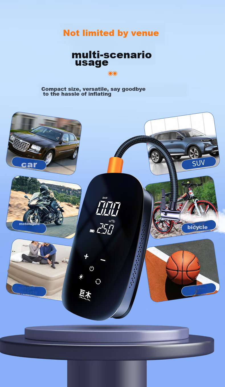 Jumu Car Air Pump, Wired And Wireless Dual-Use, for Car Tires And Home Use, Electric Air Compressor with High Power 16