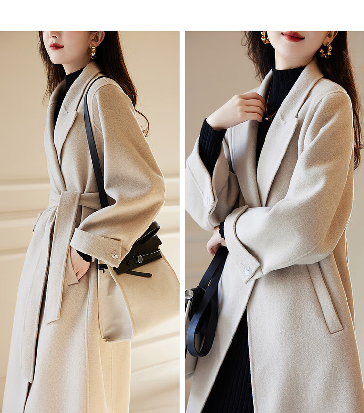 Dme [Jingshu Merino Wool Coat] Winter Old-Style Lapel Double-Breasted Long Elegant Slimming Coat Women's Outerwear 5