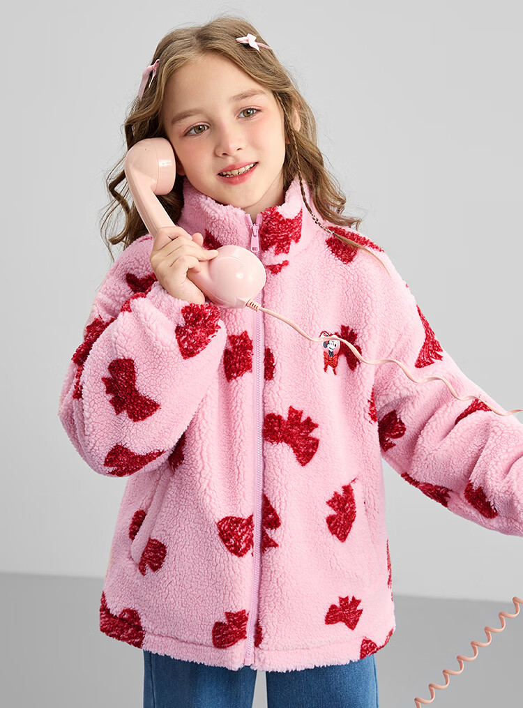 DISNEY Girls' Red Fleece-Lined Cotton Jacket, Faux Sherpa Fleece Top, for Older Children's New Year Outfit, Winter 2024, DB441JE08, Pink, Size 100 20