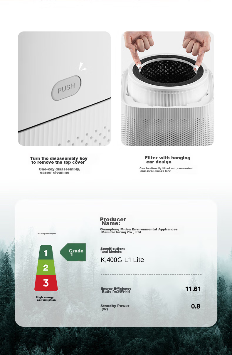 Midea [Mother And Baby Grade] Air Purifier for Home Use, Removes Formaldehyde, Smoke Odors, Allergens, Pollen, Air Purification Machine Forest Home L1 Lite 18