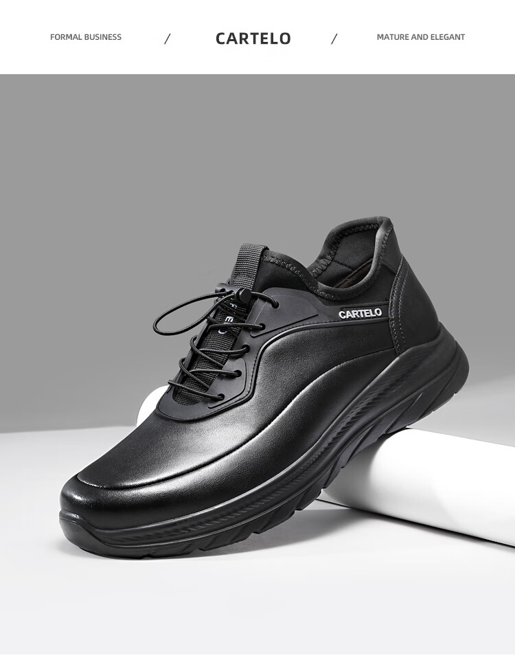 CARTELO Genuine Leather Men's Shoes, Business Casual Sports New Style, Autumn And Winter Soft Thick Sole Versatile Commuter Dad Shoes, Black Slip-O 18