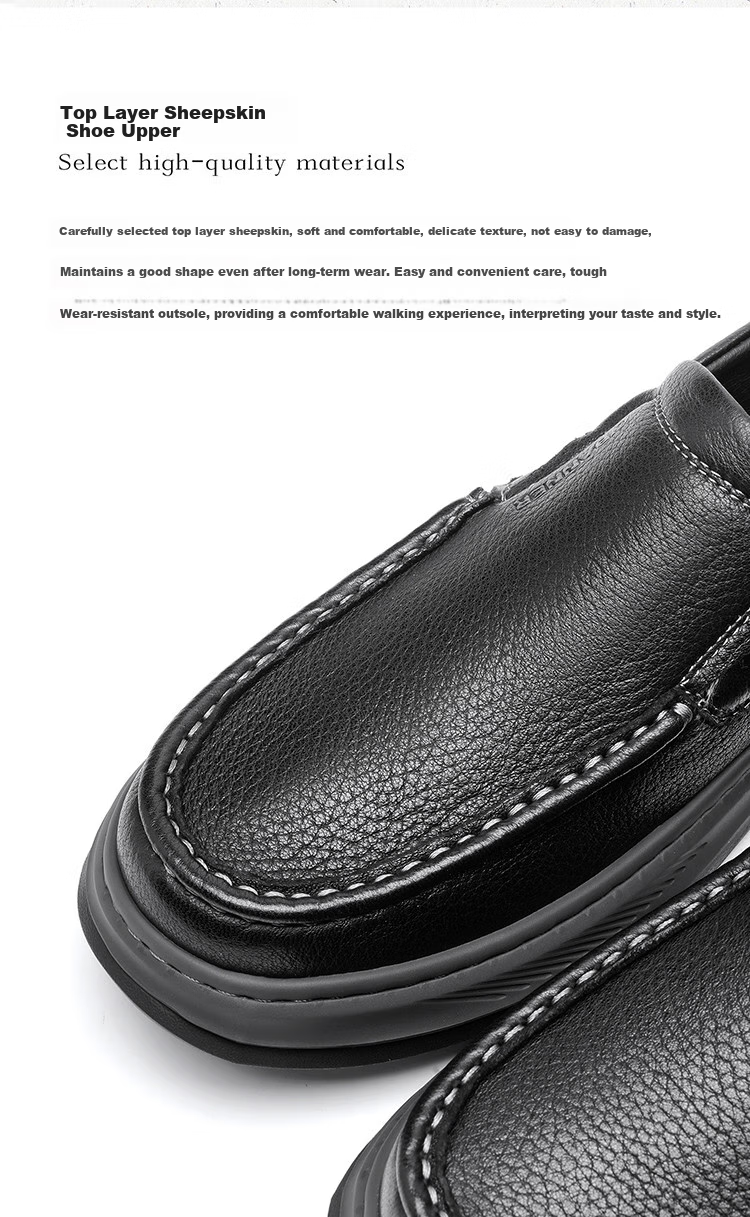 C.BANNER Casual Sheepskin Men's Leather Shoes, Business Soft-Soled Soft Upper Breathable Slip-On Comfortable Wear-Resistant Versatile Shoes, Black, Size 41 1