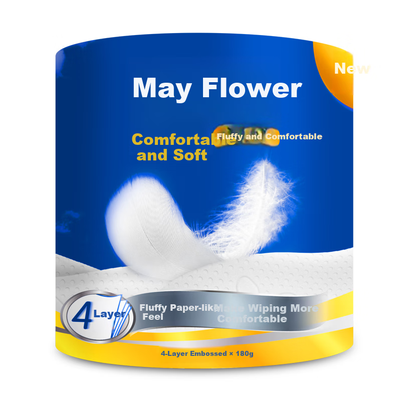 Рулонная туалетная бумага May Flower, 4-слойная, 180г/рулон, 24 рулона в упаковке