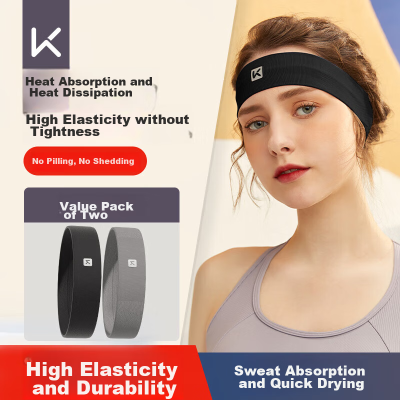 Keep Sports Sweatband for Men And Women, Sweat-Absorbing Running Headband Yoga Headband Fitness Band 2-Pack Black + Gray