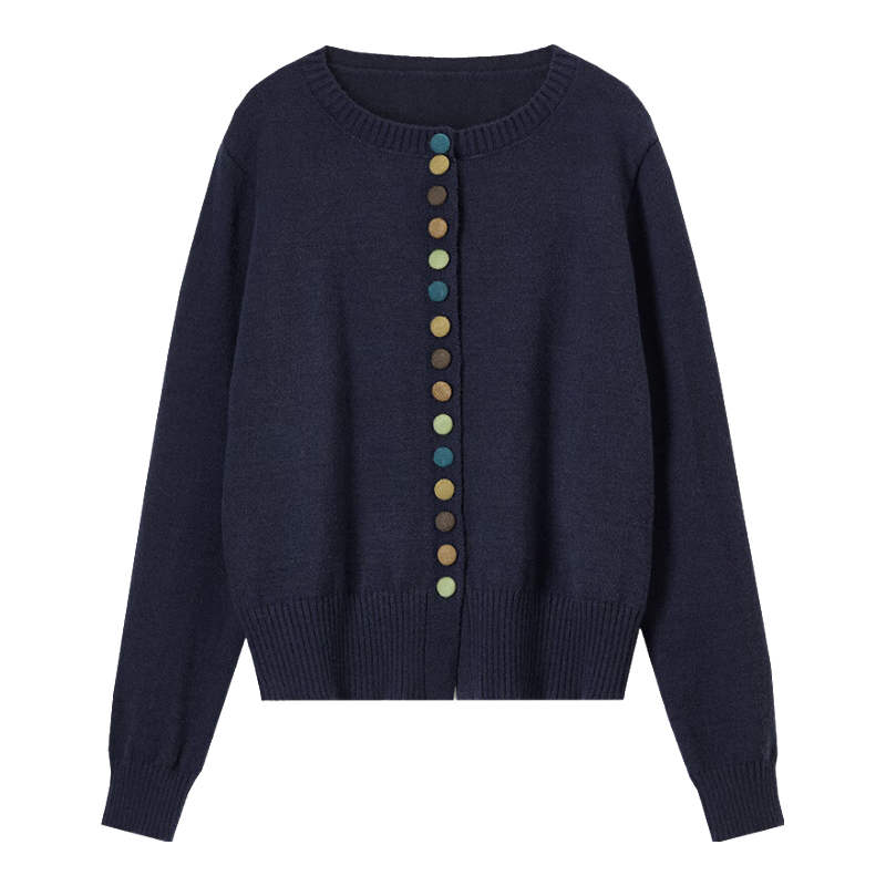 Sentubila Premium Knit Cardigan Women Autumn Winter Loose Slim Fit Petite Long Sleeve Jacket Top Dark Navy JM