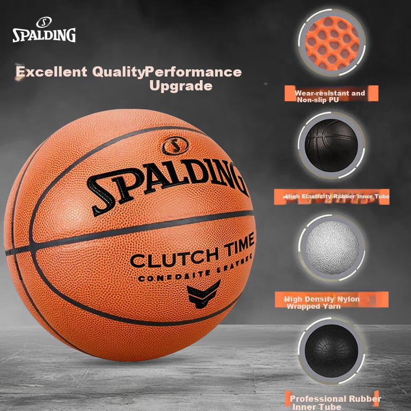 SPALDING Basketball, Size 7, Standard PU Material, Non-Slip And Wear-Resistant, Suitable for Indoor And Outdoor Use, Adult Basketball, 77-780Y