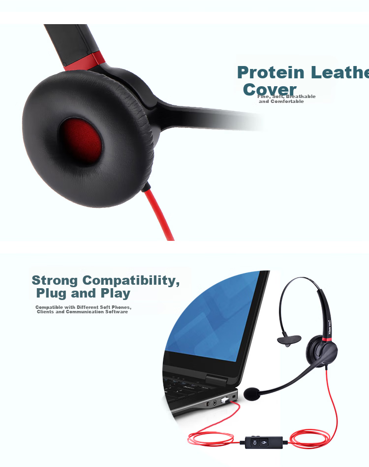 HION U90 Headset Single Ear Call Center Headphones with Dual Microphones Smart Noise Cancellation Customer Service Headset Call Center Agent Computer Headphones Online Education Training Telemarketing Headset - USB 10