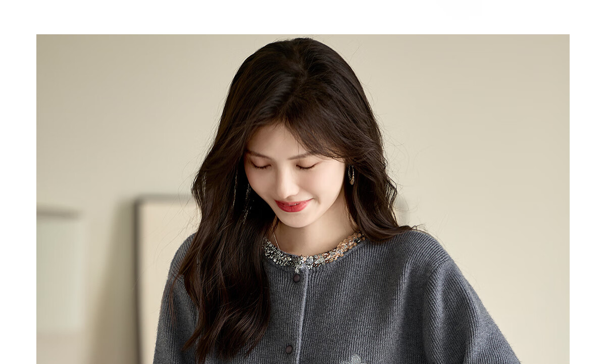 Taxiang Knitted Cardigan for Women, New Year Outfit, Red Sweater Coat with Sequins And Embroidery, Women's Cardigan Top T143Z3012 4