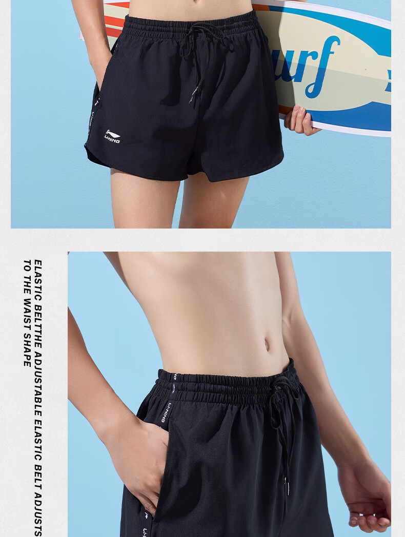 LI-NING Men's Swim Trunks Anti-Embarrassment Boxer Briefs Double-Layer Comfortable High Elasticity Beach Holiday Shorts 331 Black L 16