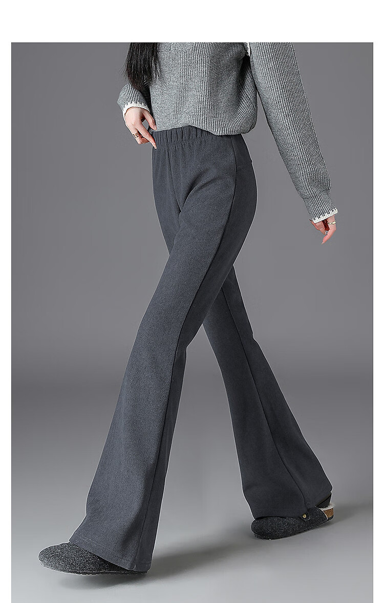 Dme [Fleece-Lined for Extra Warmth] Winter Japanese-Style Commuter Elastic Waist Flared Pants Comfortable Slimming Versatile Women's Casual Trousers 14