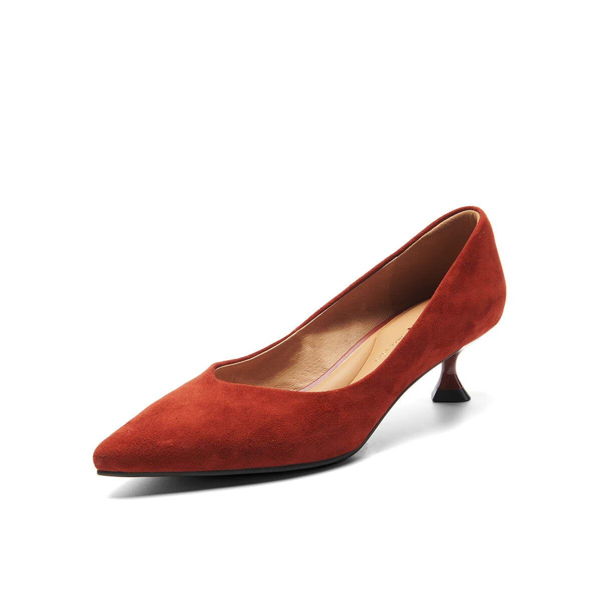 PT'SON Cat And Black High Heels for Women, Spring And Autumn Soft Sheepskin Work Shoes, Commuter Low-Cut Pumps, Red, Size 34