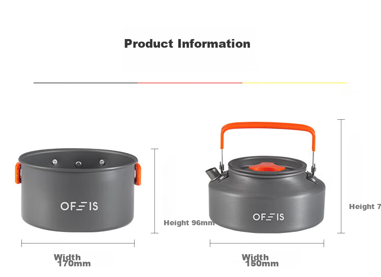 OFEIS Outdoor Cookware Three-In Teapot Frying Pan Camping Stove Set, Ultra-Light Aluminum Alloy Pot Set (10-Piece Set) 23