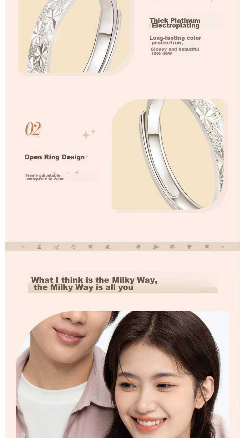 MANHE S999 Sterling Silver Couple Rings, One Pair of Engagement Diamond Rings, Adjustable Women's And Men's Birth Ring, Valentine's Day Gift 7