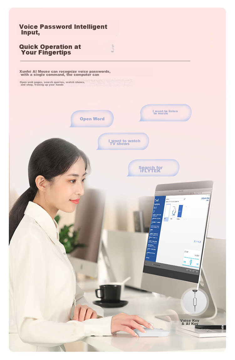 IFLYTEK Mouse Lite-M320 Starlight Edition [Slim] Bluetooth Mouse Wireless Mouse Sold by JD Smart Voice Mouse Quiet Office Mouse White 8