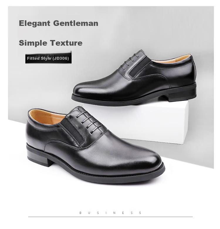 Qiangren Leather Formal Shoes, Jihua 3515 Quality Three-Joint Business Men's Shoes, JD305 Lace-Up Style, Size 40 15