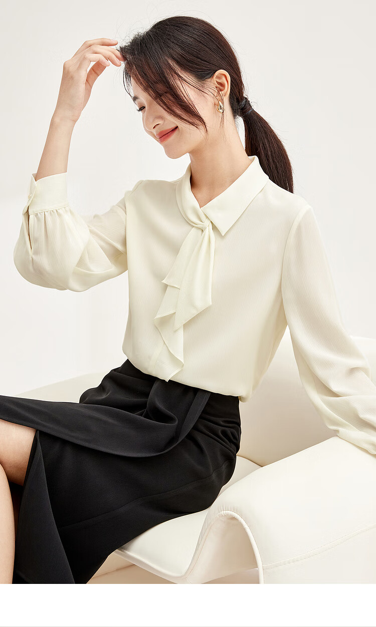 Sentubila Elegant Ribbon Blouse for Women, Spring Women's Wear, Light And Fashionable Long-Sleeve Chiffon Blouse, Versatile Commuter Top 29