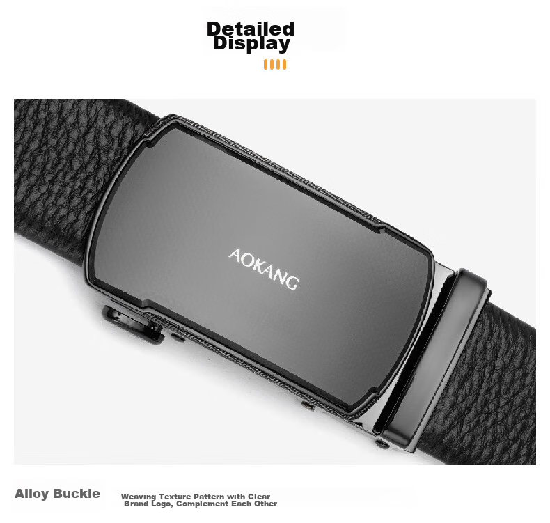 Aokang Men's Belt, Top-Grain Leather Waistband, Business Automatic Buckle Trouser Belt, Birthday Gift for Husband 10