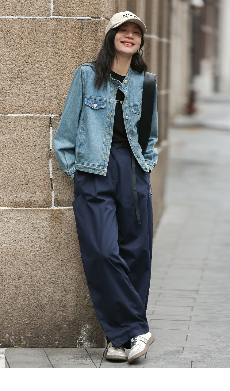 Dme Small Round Neck Denim Jacket Spring Straight Shoulder Sleeve Slim Fit Short Denim Jacket 12