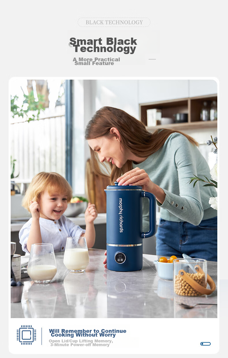 Morphyrichards High-Speed Blender Soy Milk Maker for Home Use, 1L Large Capacity, Quiet Operation, Multi-Grain, No Cooking Required, for 1-3 People, Smooth Texture, Filter-Free, Programmable, Baby Food Supplement, Multifunctional Food Processor MR8203 White 19