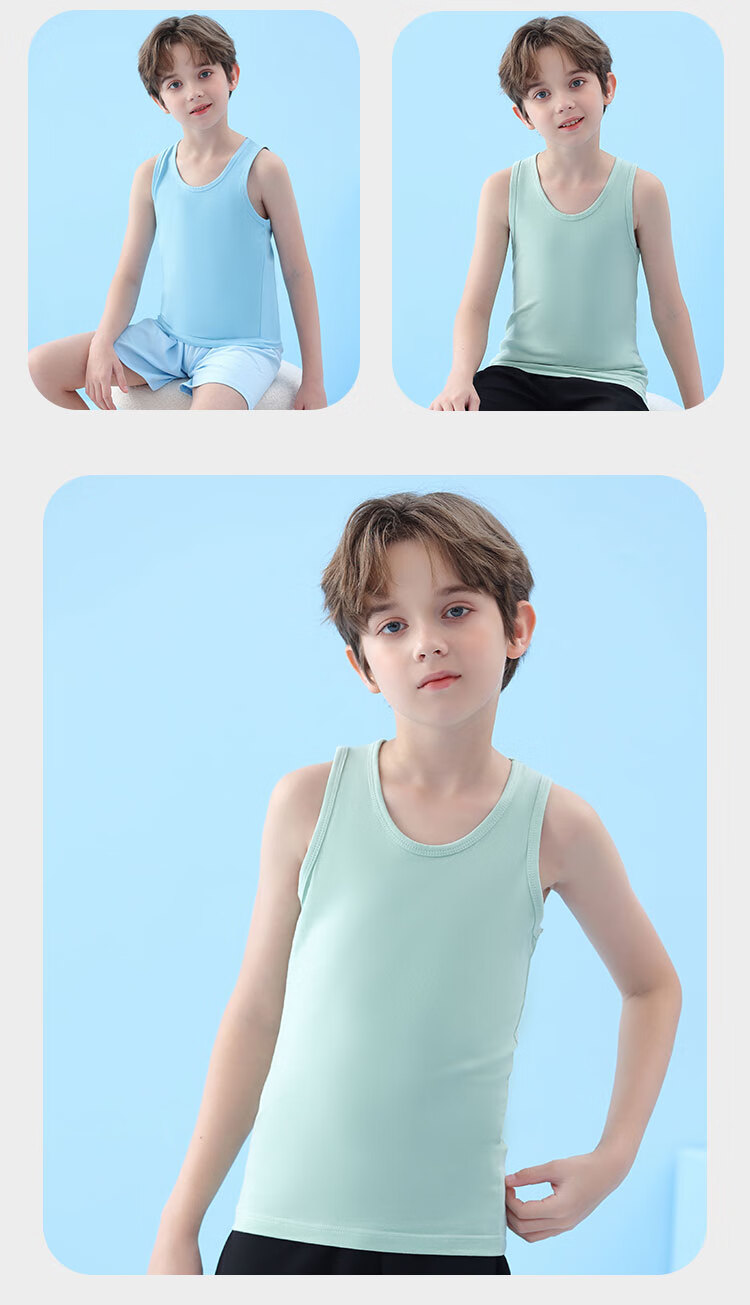 LangSha Children's Tank Top, Boys' Summer Thin Cotton Plain Color Baby T-Shirt, Student Undershirt Vest, White, Size 170 13