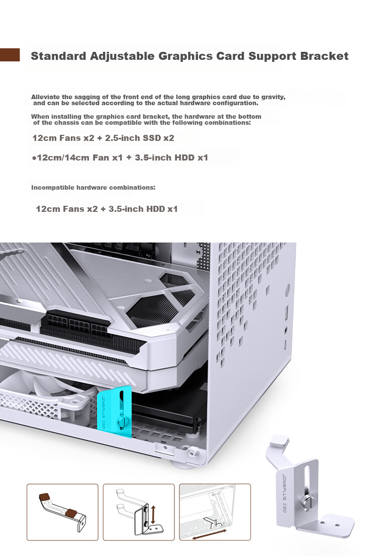 JONSBO Z20 White MATX Case (Approximately 20L, Detachable Handle, 240mm Radiator Support, 163mm Air Cooling, ATX Power Supply, Long Graphics Card, Type-C) 11