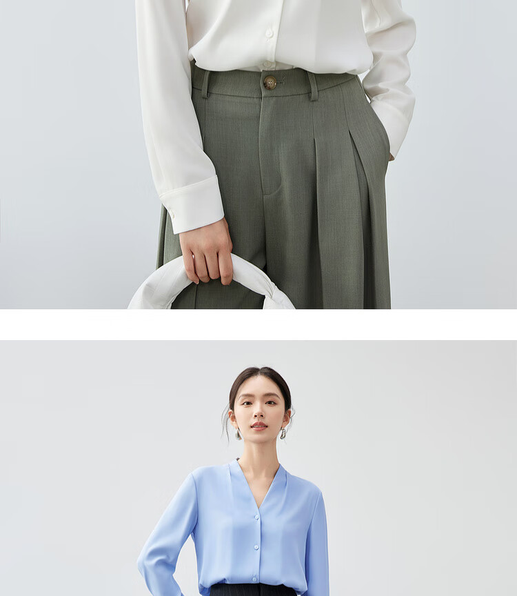 Sentubila Chiffon Blouse for Women, Spring And Autumn Elegant Office V-Neck Shirt, Slimming Loose Long-Sleeve Top, Off-White, M 14