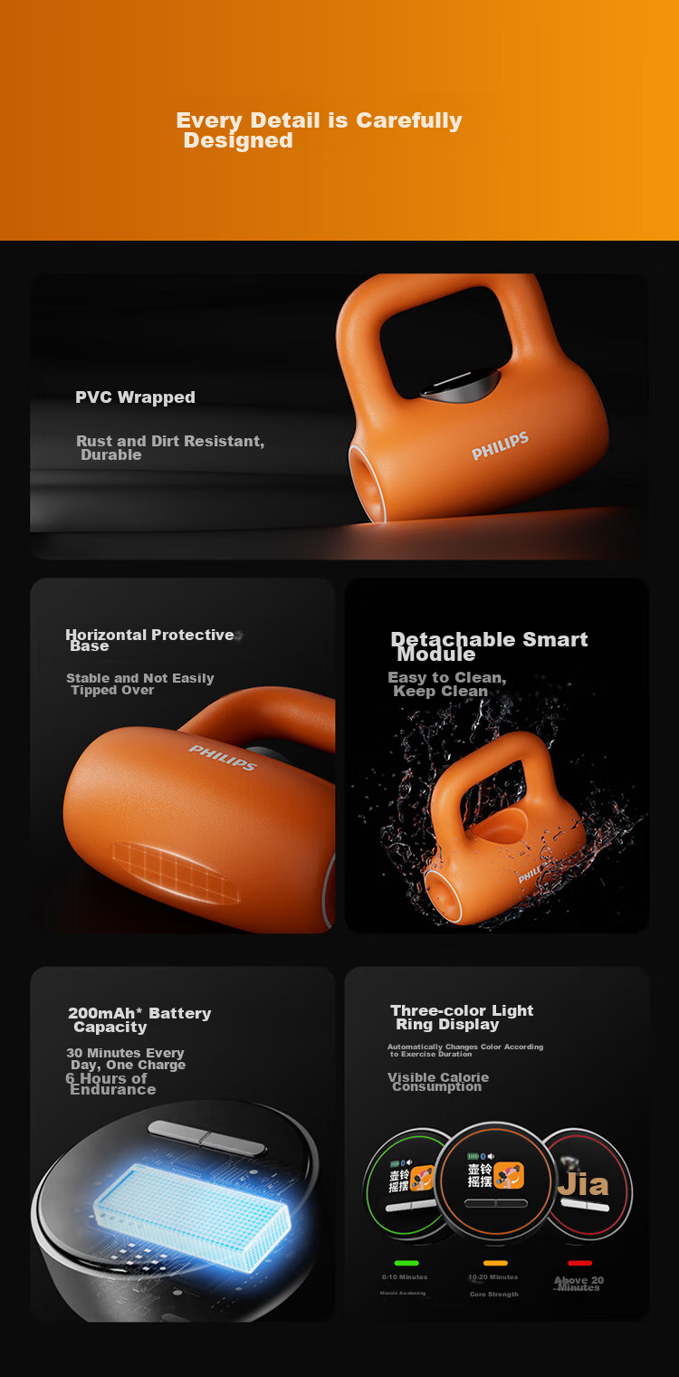 PHILIPS Smart Kettlebell Fitness Equipment for Men And Women, Home Dumbbells for Arm Exercises, Squats, Glute Training And Body Shaping, Orange 4KG 22
