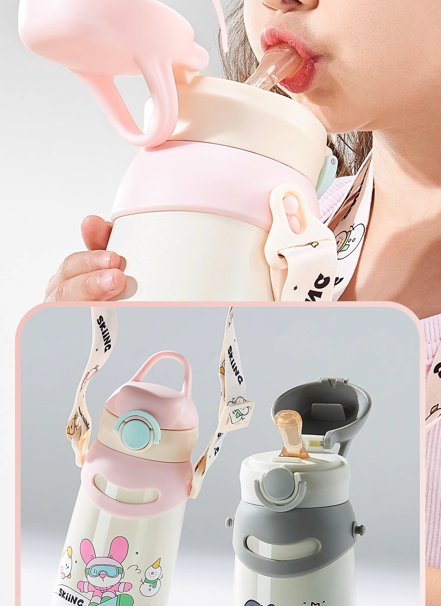 Scoornest Children's Straw Thermos Cup, Student Water Bottle, Kindergarten Straw Cup, Outdoor Use, 316 Stainless Steel Milk Bottle Water Jug 3