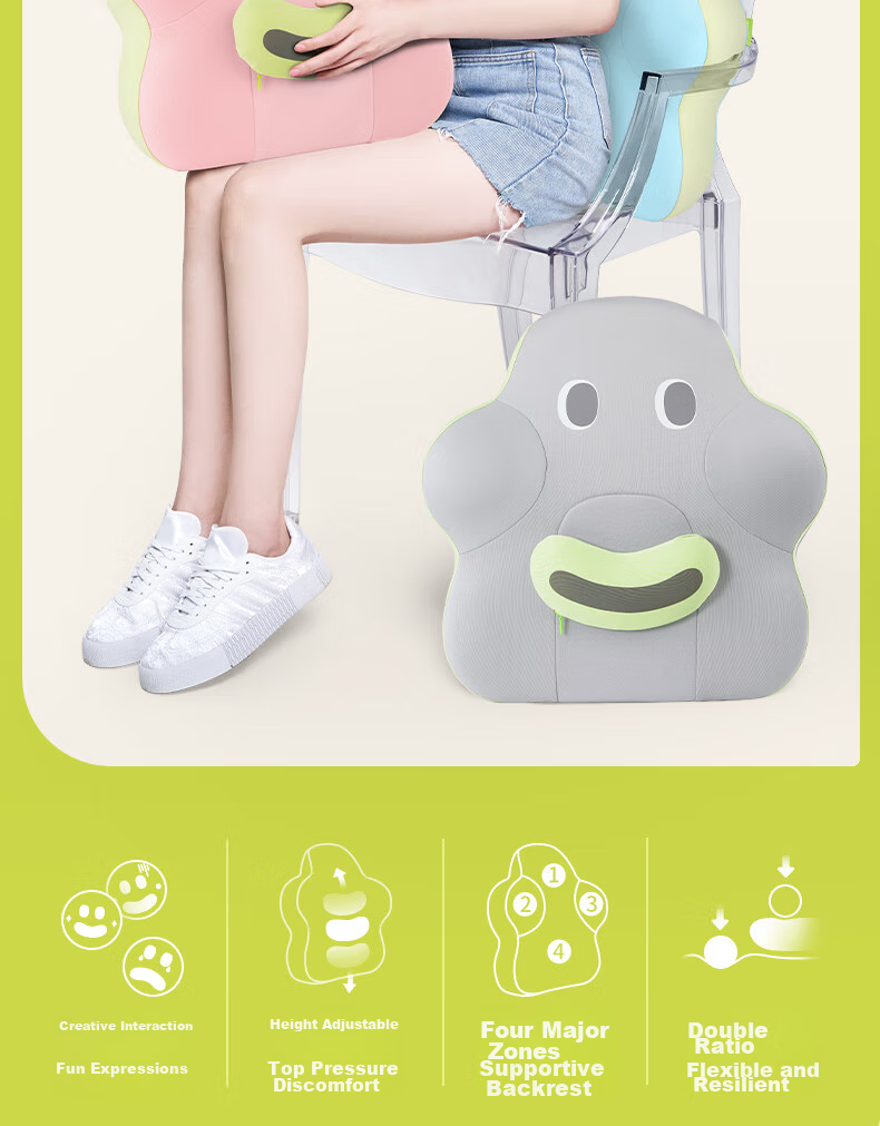 Back2 Ergonomic Lumbar Support Cushion, Office Back Support Pad, Car Seat Pillow, Waist Protector for Long Sitting, Pink 2