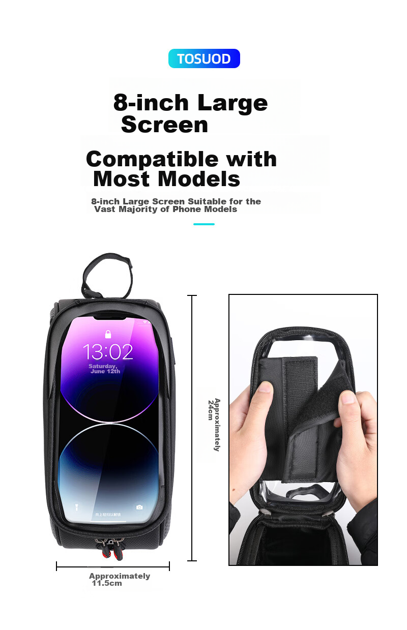 TOSUOD Bicycle Front Frame Bag Phone Tool Storage Bag Mountain Road Bike Top Tube Bag Cycling Gear 2.0L 22
