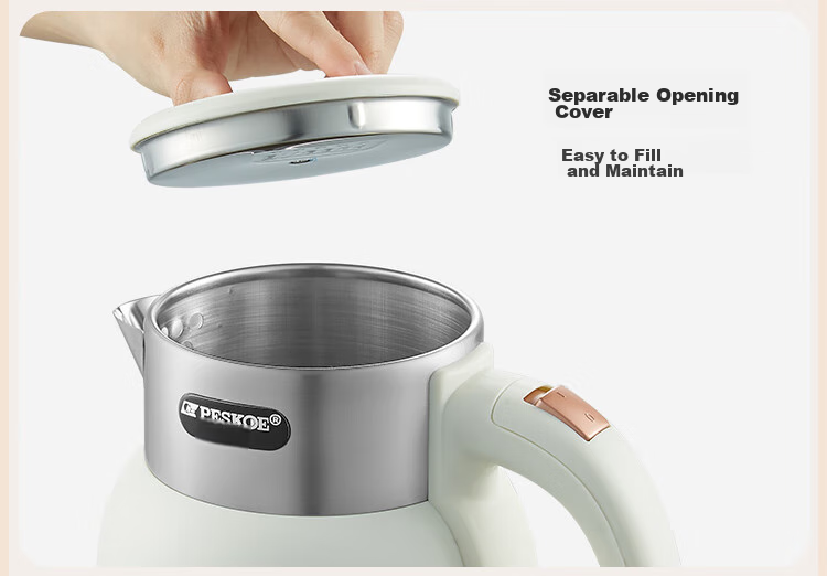 PESKOE Electric Kettle, Water Boiler, Hot Water Kettle, 1.5L Double-Layer Anti-Scalding Kettle, 304 Stainless Steel Hot Water Kettle, DF1515A-04, Gree 10