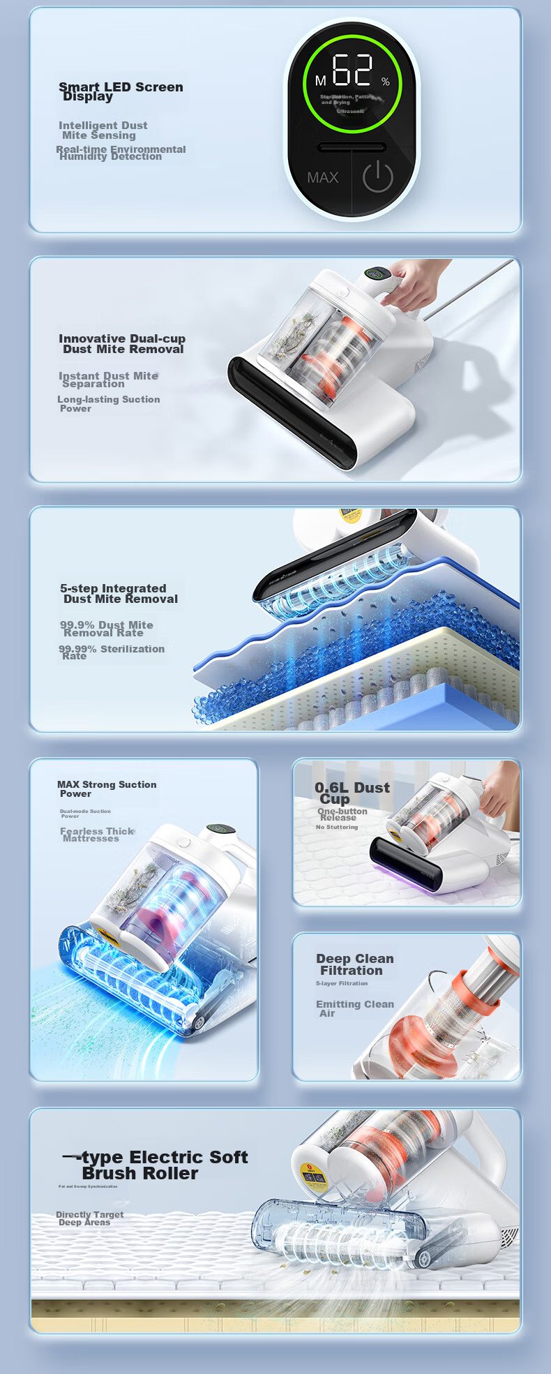 Deerma [Sunlight 65 Degrees] M1 Dual-Cup Smart Dust Mite Remover, Household Handheld Bedside UV 99.9% Sterilization And Mite Removal, Beating And Drying to Remove Mites 4